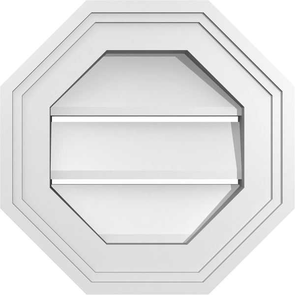 Ekena Millwork Octagonal Surface Mount PVC Gable Vent: Functional, w/ 2"W x 1-1/2"P Brickmould Frame, 12"W x 12"H GVPOC12X1202SF - main